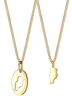 Elli Halskette Silber 925 Vergoldet 24K Mutter Kind Set für zwei Vogel Cut-Out Plättchen Kette Damen Schmuck Geschenke für Frauen Mädchen Mama Freundin, Silberkette Länge 45 cm