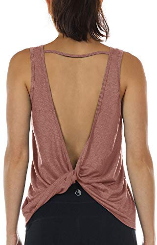 icyzone Damen Sport Tops Rückenfrei - Ärmellose Yoga Gym Oberteil Shirt Fitness Tank Top (L, Dusty Pink)