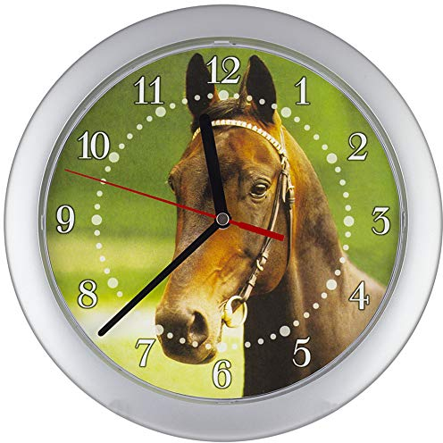 SELVA Kinderwanduhr – Pferde-Motiv – ABS-Gehäuse – Plastikglas – Geräuschlos – Ø 25 cm