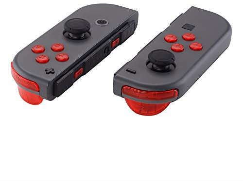 eXtremeRate Ersatz Tasten für nintendo Switch Joycon, DIY-Full Knöpfe D-Pad/ABXY/+-/SL SR Trigger Bumper Buttons Kit für Switch OLED Joycon(Transparent-Rot)-KEIN Joy con