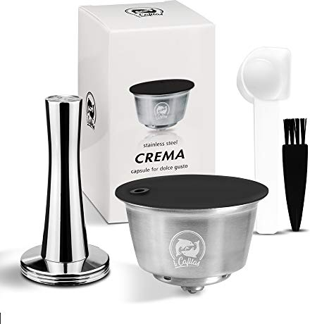 i Cafilas Kit Tamper à café pour Dolce Gusto machine à café en inox + Capsule rechargeable de machine café Dolce Gusto en inox + Cuillère de mesure + Brosse