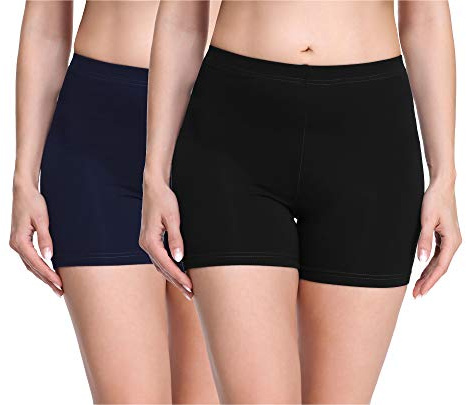Merry Style Damen Shorts Radlerhose Unterhose Hotpants Kurze Hose Boxershorts aus Viskose 2Pack MS10-283(2Pack Schwarz/Marineblau,S)