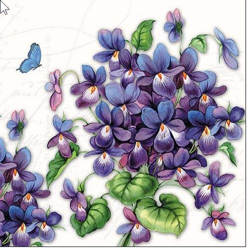 20 Servietten Lila Veilchen als Tischdeko mit Blumen für den Frühling und Sommer 33x33cm