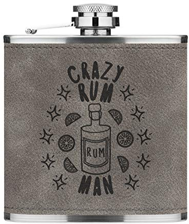 Crazy Rum Homme Stars 6oz Cuir PU Hip Flasque Gris Luxe