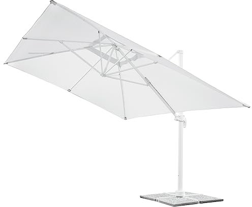 Danieli Sombrilla de jardín de aluminio, lona repelente al agua con chimenea cortavientos, poste descentralizado ajustable., Color blanco., 3x3