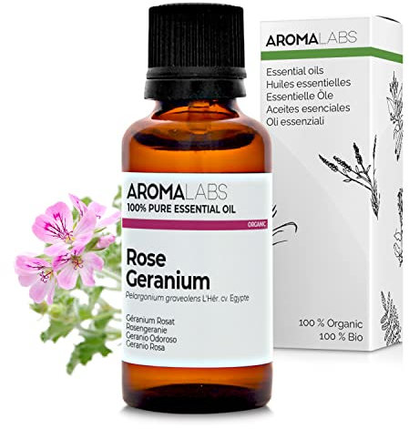 Aroma Labs - Geranio Rosa - Aceite Esencial Orgánico - Quimiotipado y Certificado AB - 30 mL