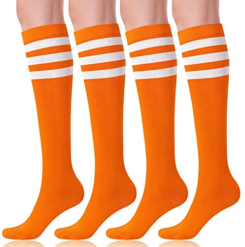 FITRELL 4er-Pack Damen Kniestrümpfe Casual Tube Socken, Orange/Weiß, Einheitsgröße