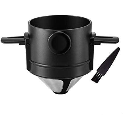 Gocoffun Pour Over Kaffeemaschine für 1–2 Tassen, wiederverwendbarer Kegel-Kaffeetropffilter, Edelstahl, wiederverwendbare Kaffeefilter, Kaffeemaschine mit Reinigungsbürste für Zuhause, Büro, Reisen