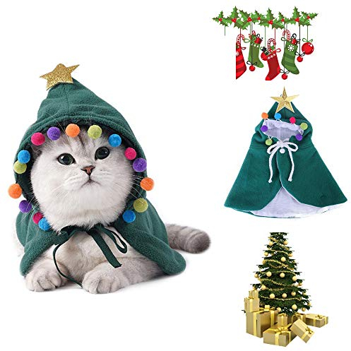 Surakey Katze Kleidung Weihnachts,Hunde Weihnachtskostüm, Haustier Katze Weihnachten Kleidung Santa Claus Outfit Mantel Kostüm mit Hut, Katzenkostüm Cape Warme Weihnachtskleidung Party Kostüm