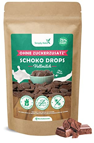 Simply Keto Lower Carb* Schokodrops ohne Zuckerzusatz (200g) - Vollmilch Schoko Drops zum Naschen oder Backen - Gesüßt mit Erythrit statt Zucker - Ideal für Low-Carb & Ketogene Ernährung