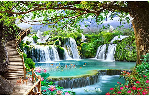 Fototapete 3D-Effekt Panorama Wandbild Natur Landschaft Wasserfall für Wohnzimmer Erwachsene Kinder Schlafzimmer Home Decoration Wandplakat-Vlies_350x260cm-7 Teil