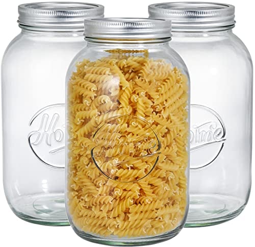 Peohud 3 Pack Large Mason Jars, 2L Wide Mouth Mason Jars with Airtight Lids and Band, Glass Storage Bottle For Canning, Fermenting, Storing, Pickling,Clear Glass Canning Jars