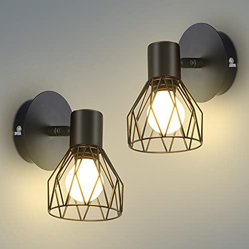 Kimjo Wandleuchte Innen Vintage Wandlampe Schwarz E14 - Wandstrahler Industrial Retro Lampe Wandspot - Wand Lampen Verstellbare Wandleuchten für Wohnzimmer Schlafzimmer 2 Stücke Ohne Leuchtmittel