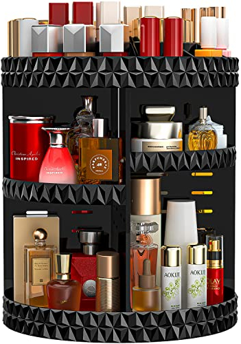 Famitree Make Up Organizer 360 Drehbar, Acryl Kosmetik Organizer, Skincare Beauty Organizer mit 6 Lagen verstellbarem Tablett für Kommode, Schminktisch, Badezimmer, Schwarz