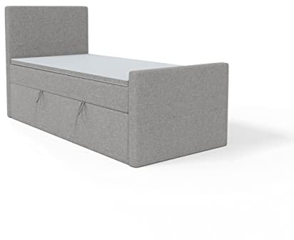 FEDVE Boxspringbett 90x200 Grau – Lautaro - Praktisches Bett mit Bettkasten – Gemütlich Einzelbett zum Schlafzimmer – Stabiles Kopfteil Bett mit Stauraum