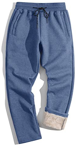 TACVASEN Thermal Trousers Men Fleece Lined Joggers Winter Jogging Bottoms Fluffy Sherpa Pants Blue 36