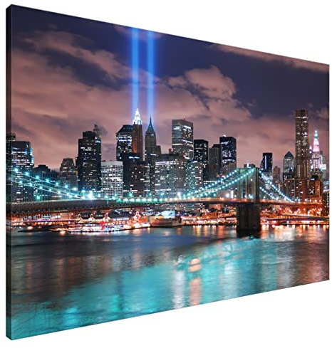 Estika Leinwand bilder - Manhattan New York in der Nacht - 120x80 cm, 1 teilige kunstdruck - Wandbilder wohnzimmer, schlafzimmer, Moderne wanddeko, Bild auf leinwand - New York bilder - 2334A_1B