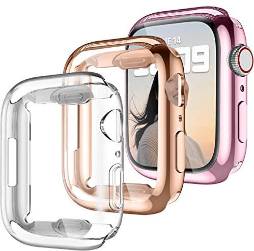 Dirrelo 3 unidades de carcasa de TPU compatible con Apple Watch Series 7 41 mm, cobertura completa, protector de pantalla HD, protector de pantalla suave resistente a los arañazos para iWatch Series