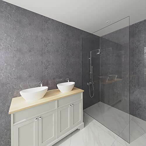 NRG 1m Wide x 2.4m Long x 10mm Large Bathroom Wall Cladding Ceiling PVC Shower Wet Wall Panel Grey Concrete Gloss 4PCS