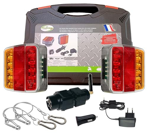Rebadis Feux remorque sans fil, éclairage arrière LED, Détrompeur intégré 100% Compatible Tous véhicules, Fixations Magnétique