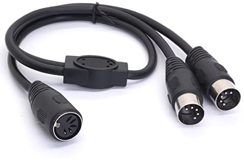 HTGuoji MIDI Y Splitter Cable Adapter, Din 5 Pin Female Jack to Dual 2 Male Plug Socket MIDI Cable for MIDI Mixers,MIDI Keyboards,Music Mixers Electronic Pianos 50cm