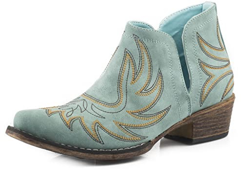ROPER Womens Blue Faux Leather Ava Western Ankle Boots 9