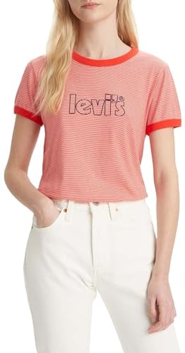 Levi's Damen Graphic Perfect Ringer Tee GR PERFECT RINGER TEE T-Shirt, Logo Teeny Flame Scarlet, XXS