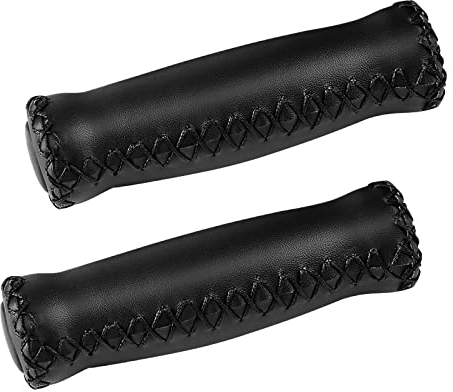 SOLODRIVE Fahrradgriffe Leder, Vinyl Fahrradlenker Griffe Leder, Handgenähte Beach Cruiser Fahrradgriffe mit Stecker, Passend für die meisten 22.2mm Fahrradlenker (Schwarz)