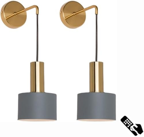 SILULCM Wall Sconces Set of 2, Modern No Wire Wall Lamp with Remote and led Light Bulb, Dimmable Adjustable Copper Lighting Fixture for Indoor Bedroom Bedside Decor/Living Room/Hallway