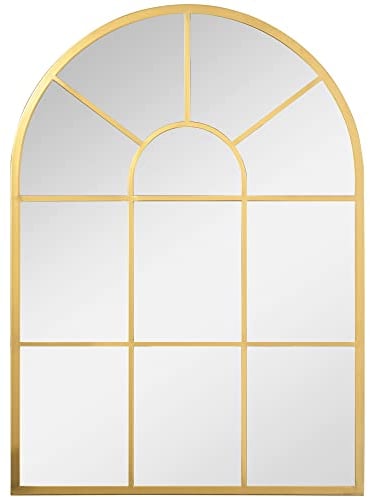 HOMCOM Espejo Decorativo de Pared 50x70 cm Espejo de Ventana de Metal para Salón Dormitorio Entrada Estilo Moderno Dorado