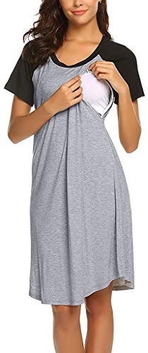 Robe de nuit Robe d'allaitement maternel Pyjama bébé femmes chemise de nuit robe de maternité mode de grossesse femme, gris, L