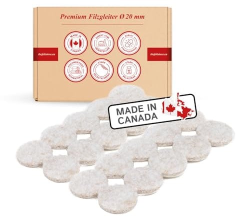 Filzgleiter selbstklebend rund 20mm, 5mm stark, 20 x Möbelgleiter für schwere Möbel, Hellbraun, Schutz für Parkett oder Laminat, für Möbelfüße, Tischbeine, Stuhlbeine, Stühle – Made in Canada