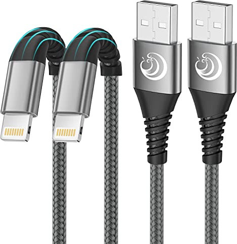 Câble Lightning Certifié MFi [2m/Lot de 2] pour iPhone - Chargeur Nylon Tressé Charge Rapide Compatible avec iPhone 11 12 13 14 Pro XS Max XR 8 7 6 Plus Se iPad