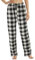 1-2 Pack Damen Plaid Pyjamahose Fleece Kariert Pjs Hosen Weiche Kordelzug Lounge Nachtwäsche für Damen, Grau-schwarzes Karomuster (eine Packung), 36