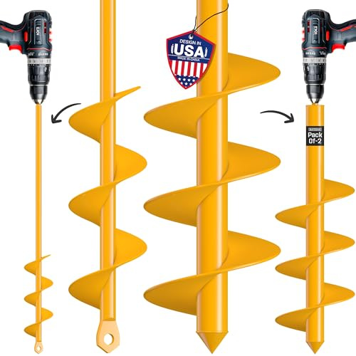 NAFOGAR Garden Auger Drill Bit for Planting - Pack of (2) - 1.6”x16.5” & 3.5”x16” – Garden Spiral Hole Digging for Planting, Bulbs, Bedding Plants & More - Compatible with 3/8 Inch Hex Drive