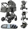 YAZOCO kinderwagen 3 in 1 Buggy Babybett Komplett Set Einem Klick Zusammenklappbarer Kinderwagen, KombiKinderwagen Aluminiumrahmen für Neugeborene Sitzzubehör (4 Dunkelgrau)