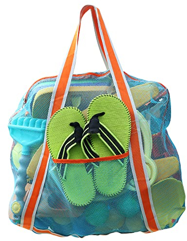 LEAFOREST Große Strandtasche mit Reißverschluss, leicht, Strandspielzeug, Netztasche für Schwimmbad, Sandspielzeug (blau)