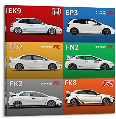 JUNNA JDM Sportauto-Poster für Civic Typ R Kollektion Rennauto, dekoratives Gemälde, Leinwand, Wand- und Kunstbild, Familien-Schlafzimmer, Dekoration, 40 x 40 cm
