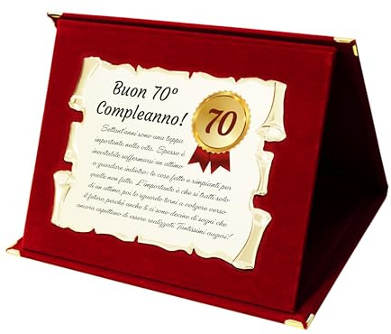 Targa Compleanno Settant'anni elegante | Regalo Compleanno per 70 anni | Cofanetto con Pergamena per Compleanno Settanta | Biglietto Auguri 70 | 70th Birthday Plate (rosso, 70 anni)