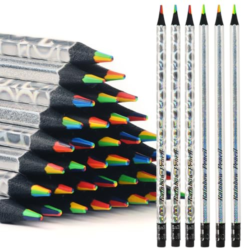 nsxsu Adventskalender Füllung, 24 Stück 7 in 1 Regenbogen Bleistifte, Buntstifte für Kinder, Spaß Bleistifte Multi Farbe Bleistift Art Supplies für Zeichnung Färbung Skizzieren, Geschenke, vorgespitzt