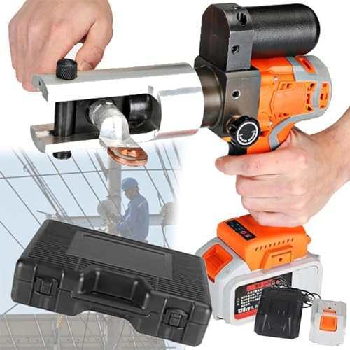 SKIHOT Akku Hydraulische Crimpzange Elektrische Presszange,Mit 11 Paar Matrizen,360°-Drehung,Crimpbereich 16–300 Mm²,Wiederaufladbares Hydraulisches Crimpwerkzeug
