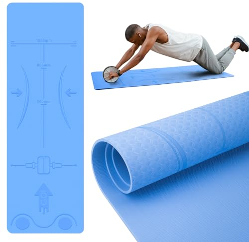 HEDUGO Trainingsgeräte Matte für Bauchmuskeltrainer,Rutschfeste Kniematte für Den Bauch, 6 mm Dicke Yoga Matte Rutschfest für Yoga, Pilates, 183cm L x 61cm B x 0,6cm H, TPE, Blau Fitnessmatte