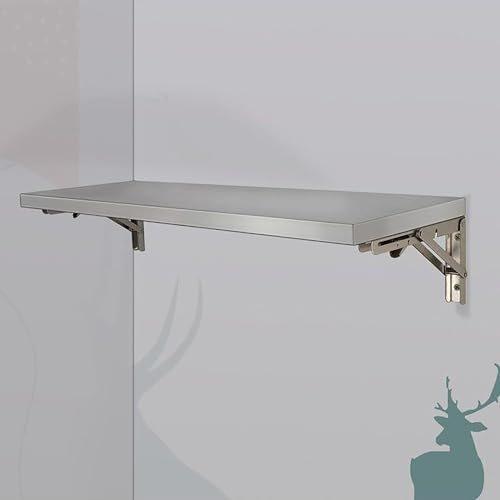 Wandklapptisch aus Edelstahl 304, platzsparender Klappwand-Esstisch, Wandklapptisch aus Edelstahl mit gefallenen Blättern, hält etwa 75 kg Stand und ist für Küchen und Wohnzimmer