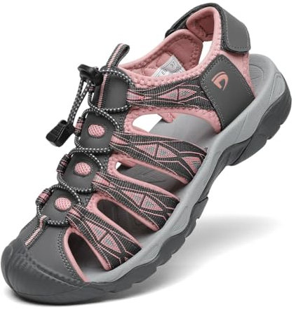 Dannto Sandali Sportivi Donna Traspirante All'aperto Antiscivolo Escursionismo Sandali da Trekking Passeggiata Arrampicata(rosa grigio,38)