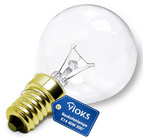 VIOKS Glühbirne E14 40W 230V 300°C 45mmØ 77mm für Neff Bosch Siemens Backofen Kühlschrank Mikrowelle - Backofenlampe E14 Glühbirne & Lampe Dunstabzugshaube - Zubehör für Elektro-Großgeräte
