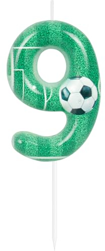 Yiran Fußball Geburtstag Kuchenkerzenund hohen grünen digitalen Kuchenkerzen, Geburtstagsdeko 9 Jungen, 9.Geburtstagsdeko Fußball Kerze,Dekoration für Fußball Sport Thema Geburtstag