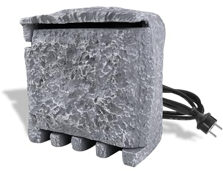 Froadp 1 Stück Gartensteckdose mit 4er Steckdose Außensteckdose Steinoptik mit EU-Stecker 3m Extension Cord IP44 Wasserdicht Mehrfachstecker Steckplätzen Energiestation für Aussen, Grau