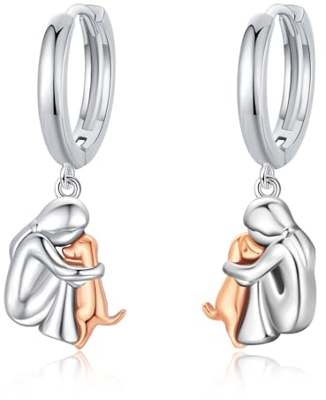 CHENGHONG Hund Hängend Ohrringe Silber 925 Rosegold Hund Ohrringe Creolen Stecker Klein Hund Schmuck Geschenke für Damen Frauen Mädchen…