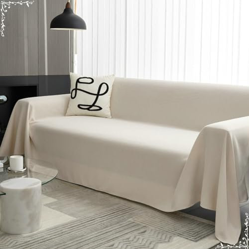 Epinki Sofabezug, 180x200CM Sofahusse 2 Sitzer Einfarbig Muster, Superweiche Sofaschoner aus Chenille für Hunde Haustierfreundliche, Weiß