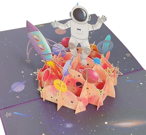 3D-Pop-Up-Grußkarte zum Geburtstag, Astronaut, Weltraumforschung, kreative Papierskulptur, 3D-Segen, Gedenkkarte für Kinder/Mann/Luftfahrt-Enthusiasten
